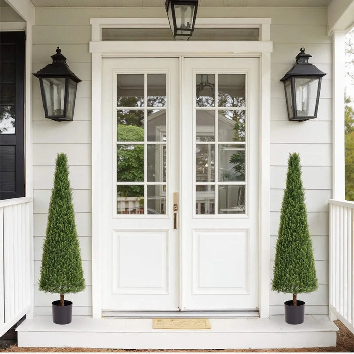 5FT Conical Topiary Cedar Trees Artificial Outdoor Lifelike Faux Evergreen Shrubs and Bushes, UV Resistant Fake Potted Plants for Front Porch and Garden Decor, 1pc/set Default -DTYStore