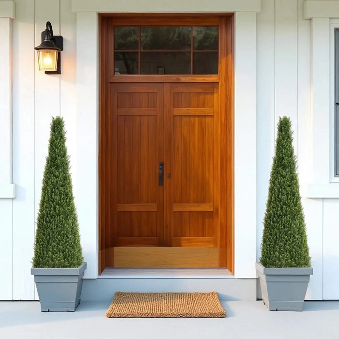 5FT Conical Topiary Cedar Trees Artificial Outdoor Lifelike Faux Evergreen Shrubs and Bushes, UV Resistant Fake Potted Plants for Front Porch and Garden Decor, 1pc/set Default -DTYStore