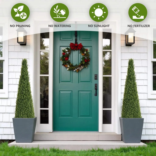 5FT Conical Topiary Cedar Trees Artificial Outdoor Lifelike Faux Evergreen Shrubs and Bushes, UV Resistant Fake Potted Plants for Front Porch and Garden Decor, 1pc/set Default -DTYStore