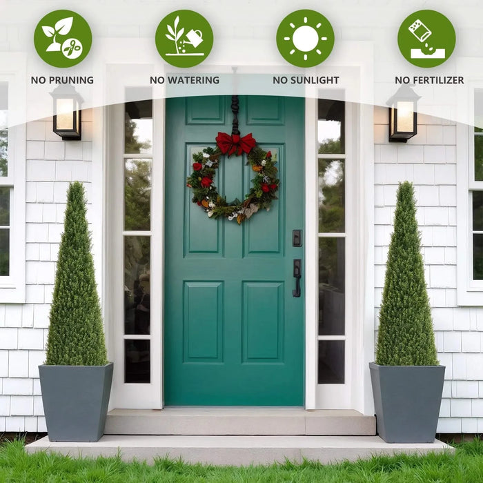 5FT Conical Topiary Cedar Trees Artificial Outdoor Lifelike Faux Evergreen Shrubs and Bushes, UV Resistant Fake Potted Plants for Front Porch and Garden Decor, 1pc/set Default -DTYStore