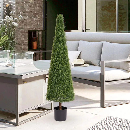 5FT Conical Topiary Cedar Trees Artificial Outdoor Lifelike Faux Evergreen Shrubs and Bushes, UV Resistant Fake Potted Plants for Front Porch and Garden Decor, 1pc/set Default -DTYStore