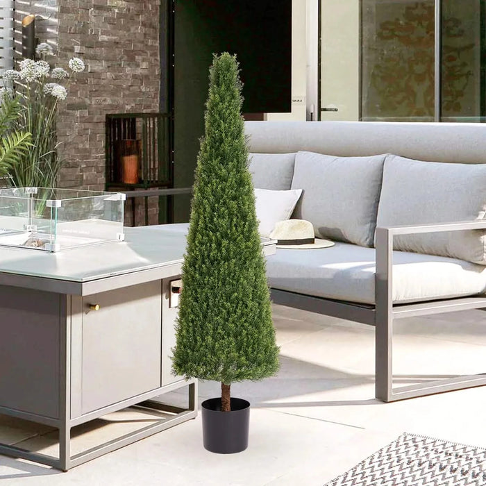 5FT Conical Topiary Cedar Trees Artificial Outdoor Lifelike Faux Evergreen Shrubs and Bushes, UV Resistant Fake Potted Plants for Front Porch and Garden Decor, 1pc/set Default -DTYStore