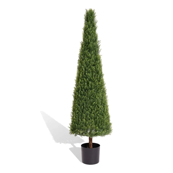 5FT Conical Topiary Cedar Trees Artificial Outdoor Lifelike Faux Evergreen Shrubs and Bushes, UV Resistant Fake Potted Plants for Front Porch and Garden Decor, 1pc/set Default -DTYStore
