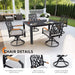 5PCs Outdoor Patio Aluminum Furniture Set, Modern Dining Set with 4 Swivel Rockers Sunbrella Fabric Cushioned, Nature-Inspired Branch-Like Backrest, Rectangular Table with Umbrella Hole, Bourbon Brown Default -DTYStore