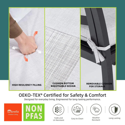 5PCs Outdoor Patio Aluminum Furniture Set, Modern Dining Set with 4 Swivel Rockers Sunbrella Fabric Cushioned, Nature-Inspired Branch-Like Backrest, Rectangular Table with Umbrella Hole, Bourbon Brown Default -DTYStore