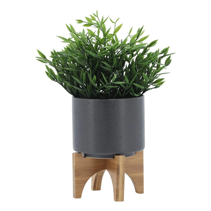 5' PLANTER W/ WOOD STAND, MATTE GRAY Default -DTYStore