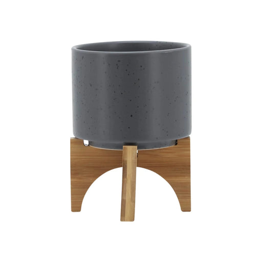 5' PLANTER W/ WOOD STAND, MATTE GRAY Default -DTYStore