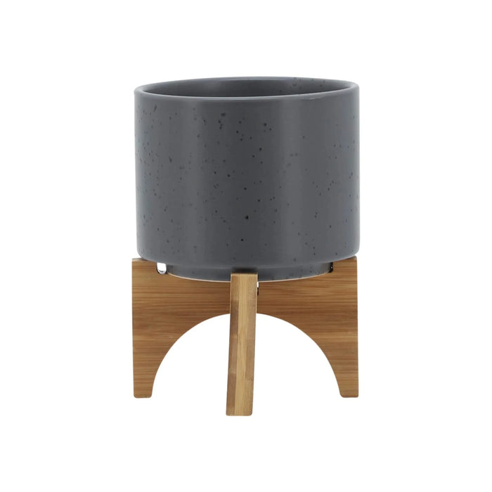 5' PLANTER W/ WOOD STAND, MATTE GRAY Default -DTYStore