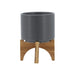 5' PLANTER W/ WOOD STAND, MATTE GRAY Default -DTYStore