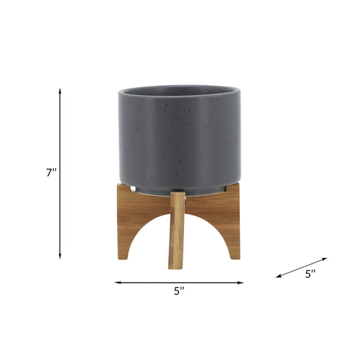 5' PLANTER W/ WOOD STAND, MATTE GRAY Default -DTYStore