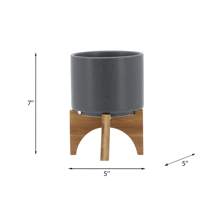 5' PLANTER W/ WOOD STAND, MATTE GRAY Default -DTYStore