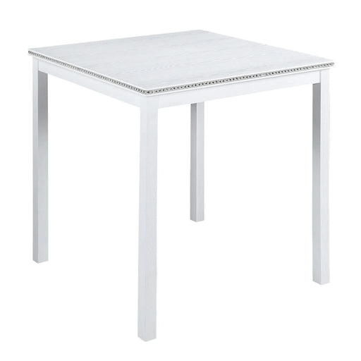 5 Piece Counter Height Table Set, Wooden Kitchen Table Set with Square Table and 4 Upholstered Chairs, Counter Height Dining Table with Crystal Decoration and Chair Set for Kitchen, Dining Room, White Default -DTYStore