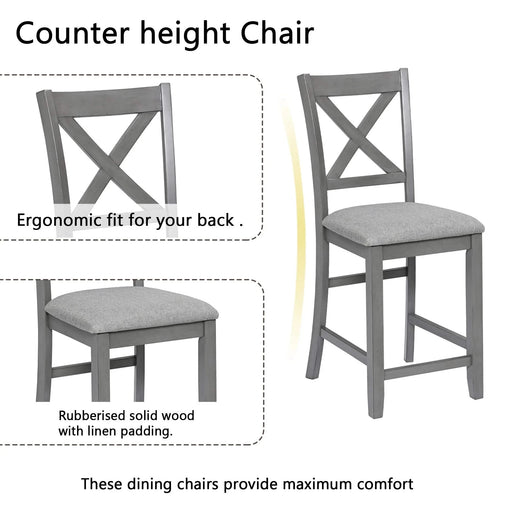 5 Piece Dining Table Set, Wooden Dining Square Table Set for 4, Counter Height Kitchen Table Set with Square Table and 4 Upholstered Chairs for Small Space, Gray Default -DTYStore