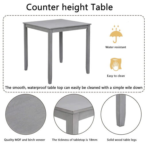 5 Piece Dining Table Set, Wooden Dining Square Table Set for 4, Counter Height Kitchen Table Set with Square Table and 4 Upholstered Chairs for Small Space, Gray Default -DTYStore