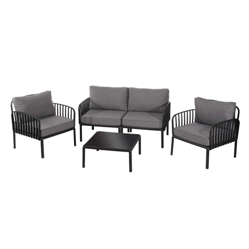 5 Piece Patio Conversation Sets, Modern Outdoor Patio Sectional Furniture Set with Square Coffee Table, Waterproof Thick Cushion Deep Seating for Porch, Balcony, Black & Dark Gray Default -DTYStore