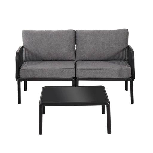 5 Piece Patio Conversation Sets, Modern Outdoor Patio Sectional Furniture Set with Square Coffee Table, Waterproof Thick Cushion Deep Seating for Porch, Balcony, Black & Dark Gray Default -DTYStore