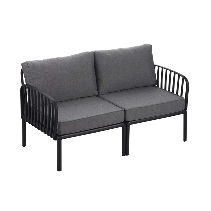 5 Piece Patio Conversation Sets, Modern Outdoor Patio Sectional Furniture Set with Square Coffee Table, Waterproof Thick Cushion Deep Seating for Porch, Balcony, Black & Dark Gray Default -DTYStore