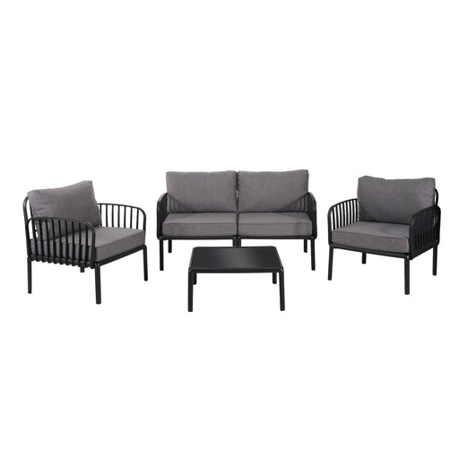 5 Piece Patio Conversation Sets, Modern Outdoor Patio Sectional Furniture Set with Square Coffee Table, Waterproof Thick Cushion Deep Seating for Porch, Balcony, Black & Dark Gray Default -DTYStore
