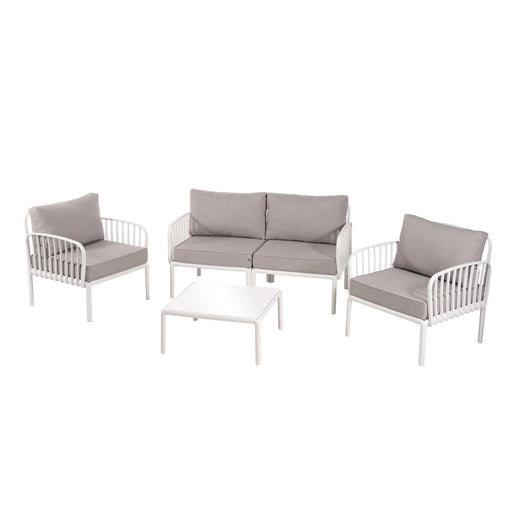 5 Piece Patio Conversation Sets, Modern Outdoor Patio Sectional Furniture Set with Square Coffee Table, Waterproof Thick Cushion Deep Seating for Porch, Balcony, White & Light Gray Default -DTYStore