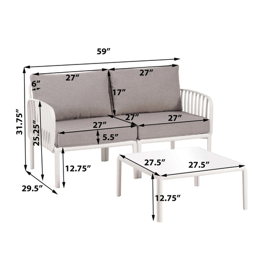 5 Piece Patio Conversation Sets, Modern Outdoor Patio Sectional Furniture Set with Square Coffee Table, Waterproof Thick Cushion Deep Seating for Porch, Balcony, White & Light Gray Default -DTYStore