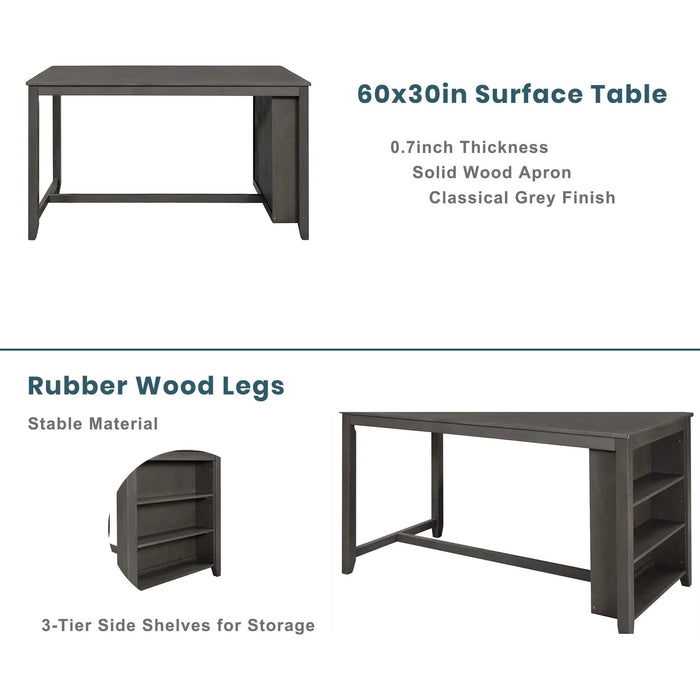 5 Pieces Counter Height Rustic Farmhouse Dining Room Wooden Bar Table Set with 4 Chairs, Gray Default -DTYStore