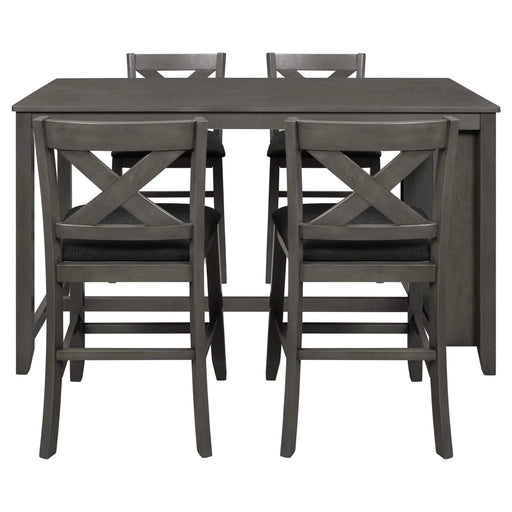 5 Pieces Counter Height Rustic Farmhouse Dining Room Wooden Bar Table Set with 4 Chairs, Gray Default -DTYStore