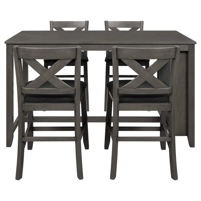 5 Pieces Counter Height Rustic Farmhouse Dining Room Wooden Bar Table Set with 4 Chairs, Gray Default -DTYStore