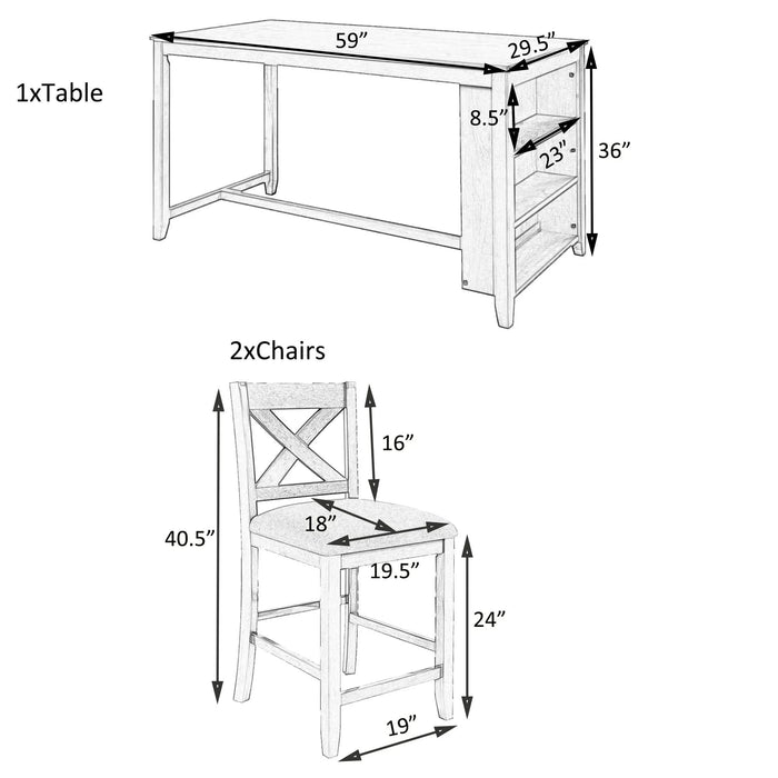 5 Pieces Counter Height Rustic Farmhouse Dining Room Wooden Bar Table Set with 4 Chairs, Gray Default -DTYStore