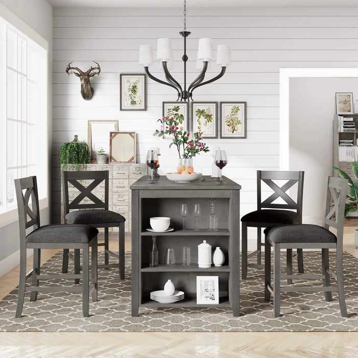5 Pieces Counter Height Rustic Farmhouse Dining Room Wooden Bar Table Set with 4 Chairs, Gray Default -DTYStore