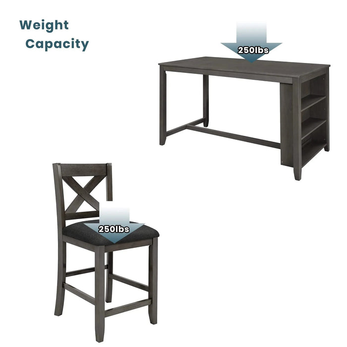 5 Pieces Counter Height Rustic Farmhouse Dining Room Wooden Bar Table Set with 4 Chairs, Gray Default -DTYStore