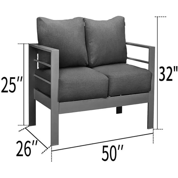 5 Pieces Outdoor All-Weather Conversation Set, Sectional Sofa, Aluminum Couch - Dark Gray Cushions Default -DTYStore