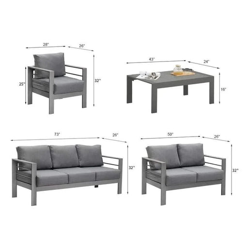 5 Pieces Outdoor All-Weather Conversation Set, Sectional Sofa, Aluminum Couch - Dark Gray Cushions Default -DTYStore