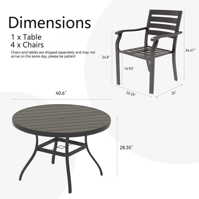 5 Pieces Outdoor Patio Dining Set, 4 Stackable Metal Dining Chairs and 40.6' Round Metal Dining Table, Outdoor Table and Chairs for Lawn Garden Backyard Deck Default -DTYStore