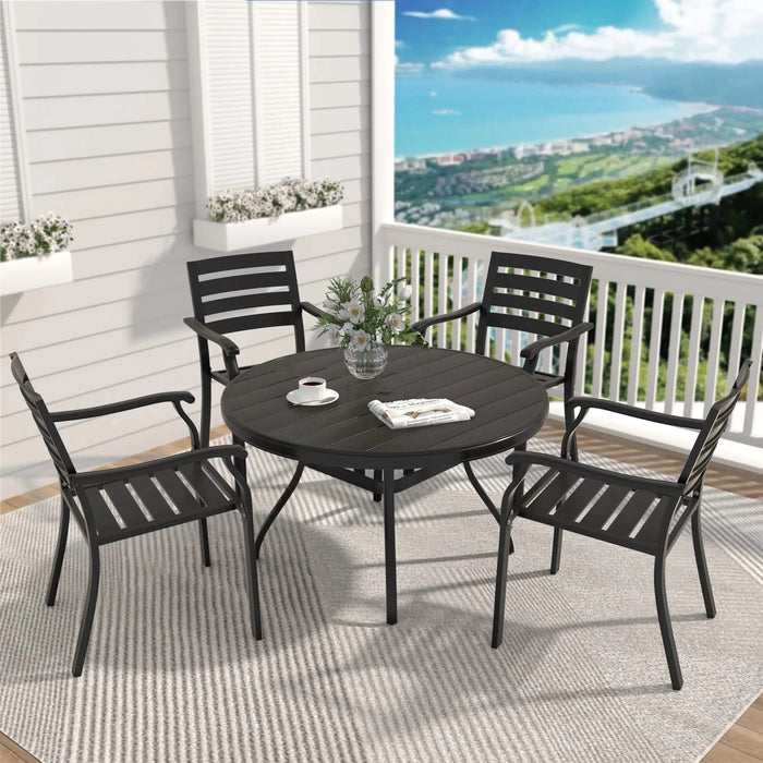 5 Pieces Outdoor Patio Dining Set, 4 Stackable Metal Dining Chairs and 40.6' Round Metal Dining Table, Outdoor Table and Chairs for Lawn Garden Backyard Deck Default -DTYStore