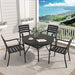 5 Pieces Outdoor Patio Dining Set, 4 Stackable Metal Dining Chairs and 40.6' Round Metal Dining Table, Outdoor Table and Chairs for Lawn Garden Backyard Deck Default -DTYStore