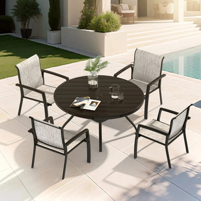 5 Pieces Patio Dining Set, Patio Furniture Set of 4 Patio Stackable Dining Chairs and 40.6' Outdoor Metal Round Table Default -DTYStore