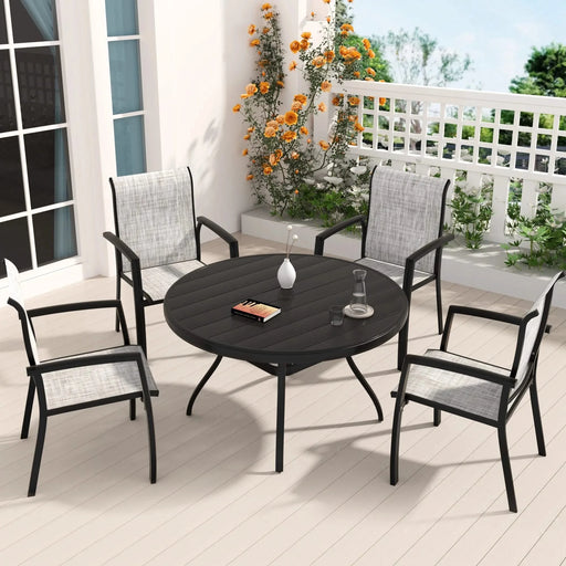 5 Pieces Patio Dining Set, Patio Furniture Set of 4 Patio Stackable Dining Chairs and 40.6' Outdoor Metal Round Table Default -DTYStore