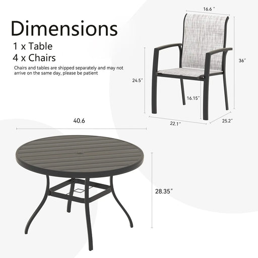 5 Pieces Patio Dining Set, Patio Furniture Set of 4 Patio Stackable Dining Chairs and 40.6' Outdoor Metal Round Table Default -DTYStore