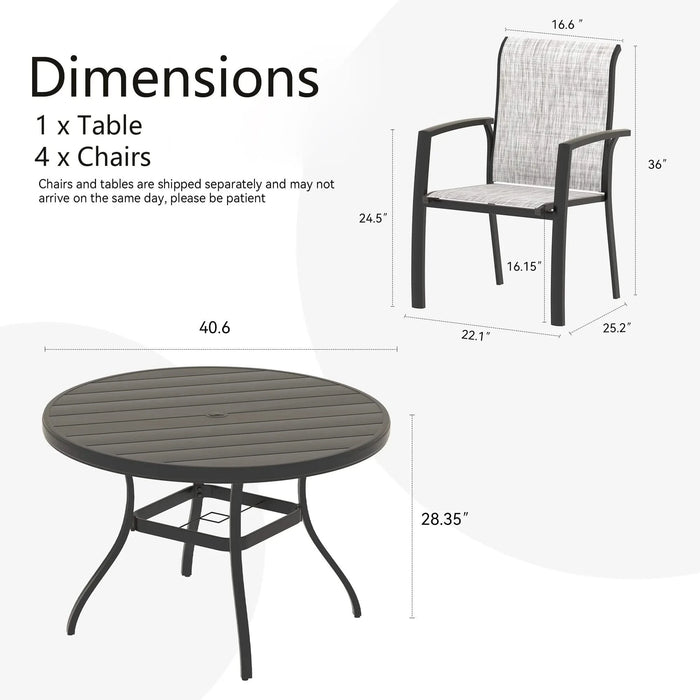 5 Pieces Patio Dining Set, Patio Furniture Set of 4 Patio Stackable Dining Chairs and 40.6' Outdoor Metal Round Table Default -DTYStore