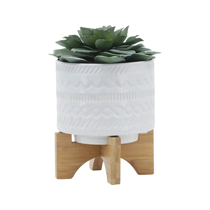 5' TRIBAL PLANTER W/ WOOD STAND, WHITE Default -DTYStore