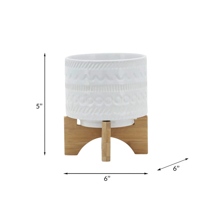 5' TRIBAL PLANTER W/ WOOD STAND, WHITE Default -DTYStore