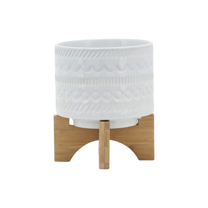 5' TRIBAL PLANTER W/ WOOD STAND, WHITE Default -DTYStore