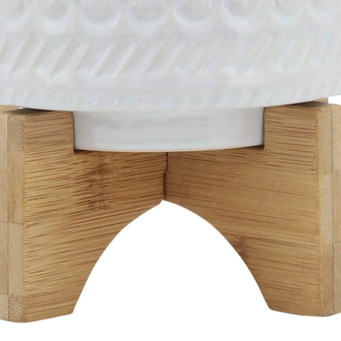5' TRIBAL PLANTER W/ WOOD STAND, WHITE Default -DTYStore