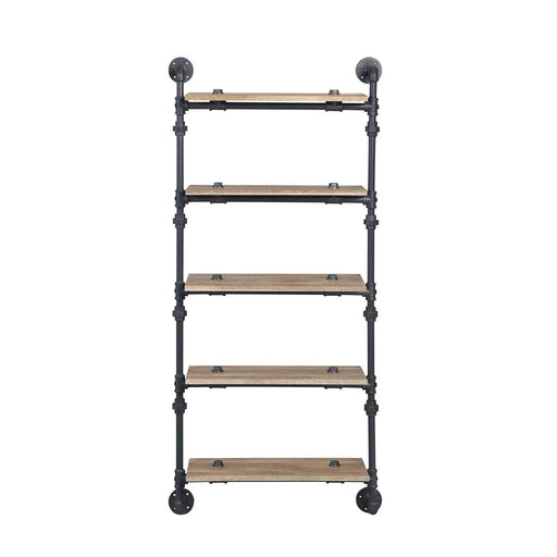 5 Tier Wall Shelf with Metal Tube, Oak and Sandy Black Default -DTYStore