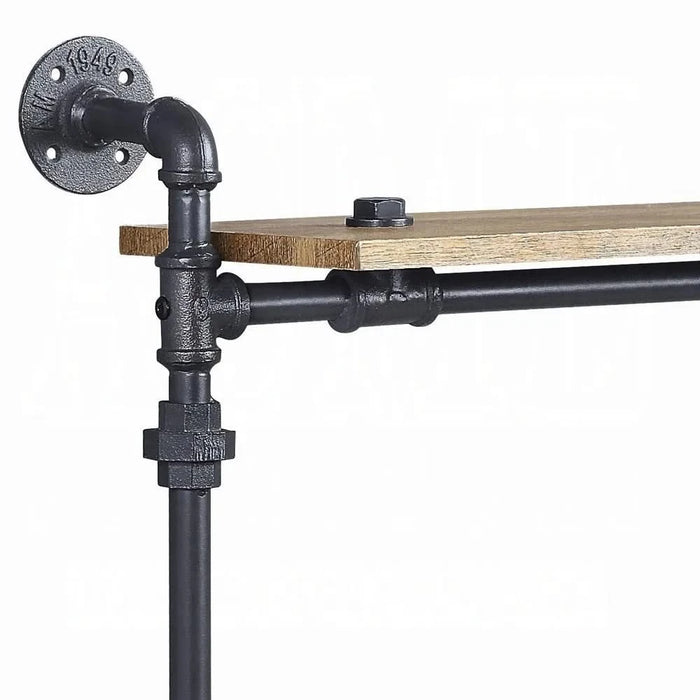 5 Tier Wall Shelf with Metal Tube, Oak and Sandy Black Default -DTYStore