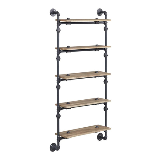 5 Tier Wall Shelf with Metal Tube, Oak and Sandy Black Default -DTYStore