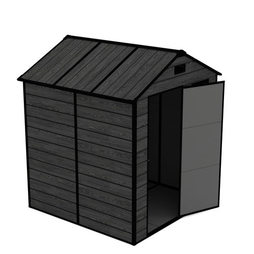 Campcraft 6*6ft resin storage shed, high quality pp material, strong structure, waterproof, rust and UV proof, large storage space, 12mm thick pp board, HD window lighting Black wood grain color - Image 15