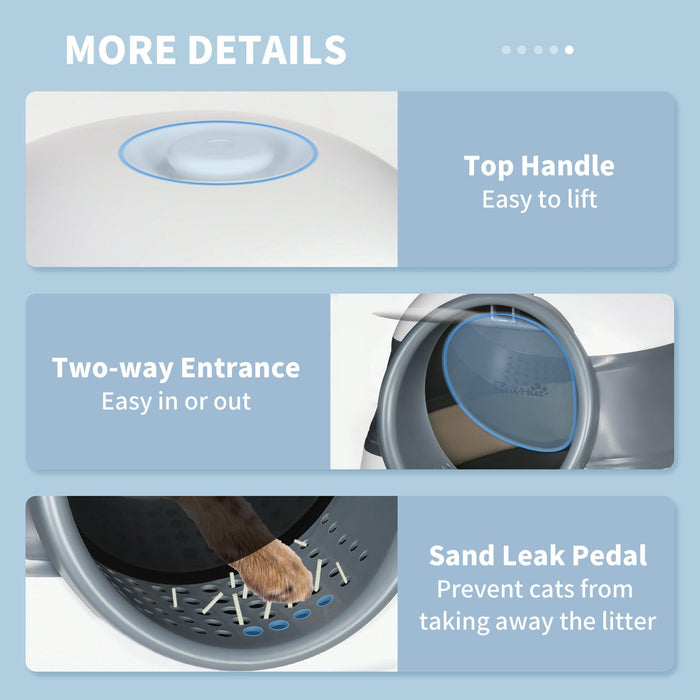 Cat Litter Box with Lid, Covered Litter Box w/ High Sides, Air Freshener, Large Two-Way Entrance Kitty Litter Box, Foldable, Easy Clean, White, and Gray