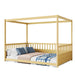 Full Size Canopy Bed Frame with Guardrails for Kids,Floor Bed Full with Four Poster Design,Kids Montessori Floor Bed,Wood Canopy Bed Frame for Girls,Boys(Full,Natural) - DTYStore