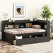 Twin Size L-shaped Bookcases Bed with Power Outlets, USB Charging Ports,Two Drawers,Espresso - DTYStore
